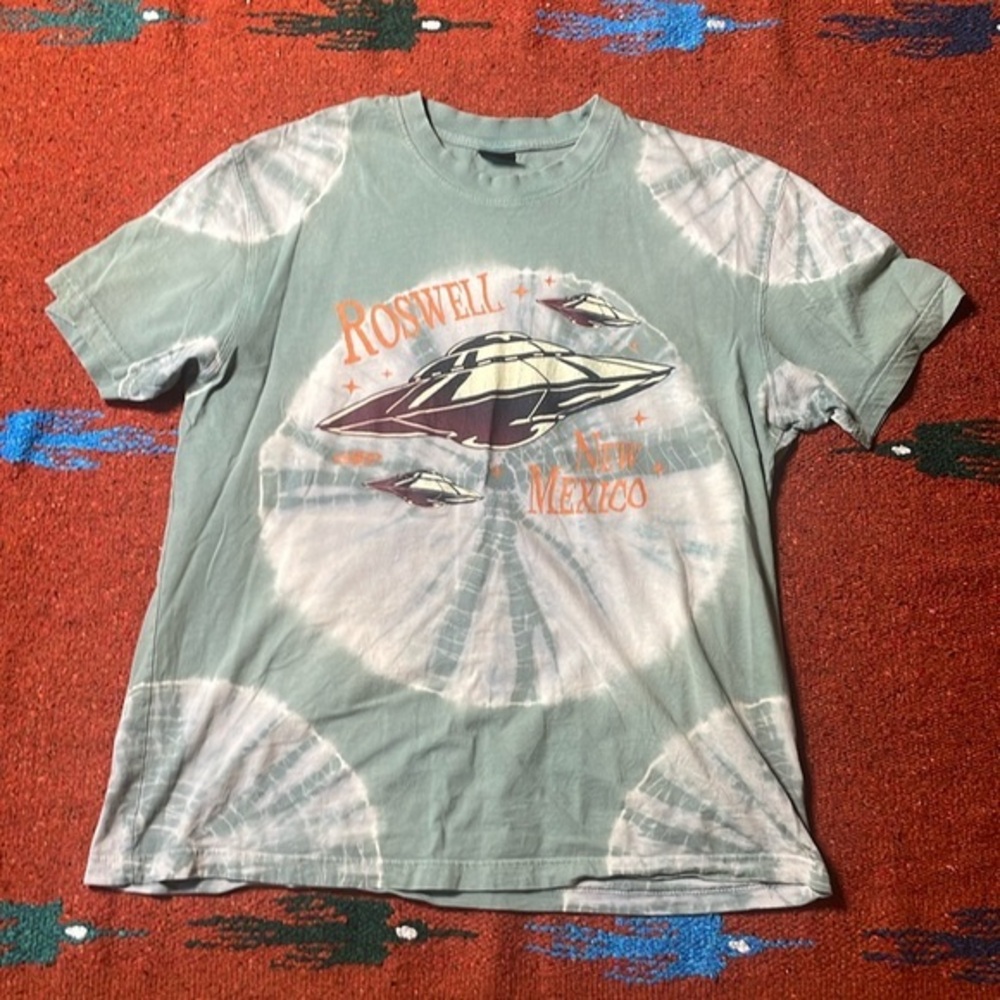 Roswell New Mexico Aliens Space‎ Ship Tie Dye Crewneck Mens Size L Loose Fit Tee